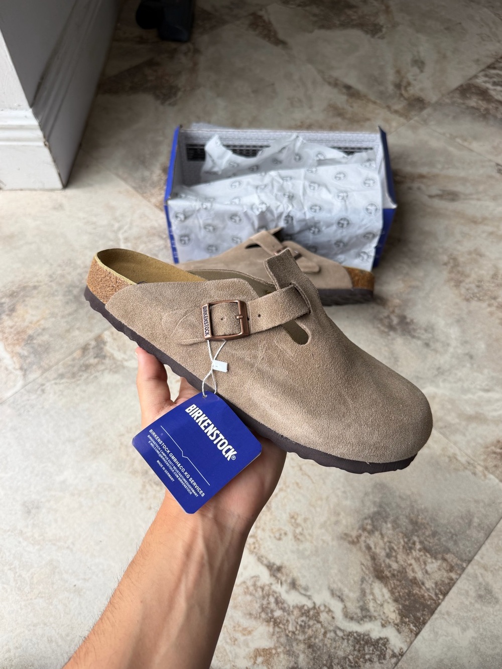 Birkenstock Men's Taupe Suede Boston Clog